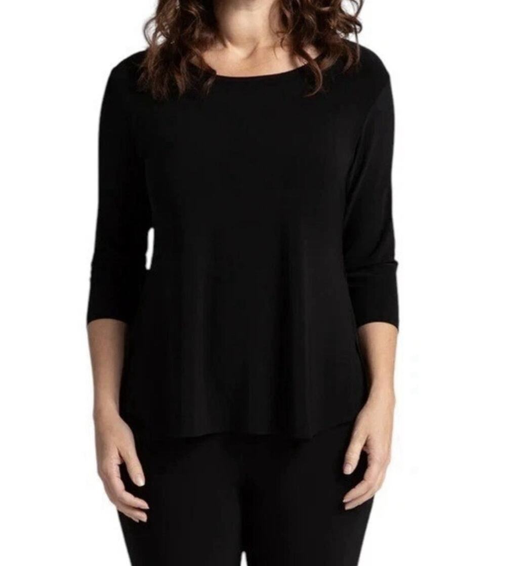 Sympli Go To Classic T Relax 3/4 Sleeve Top — 12 Black Jersey Casual Travel $128